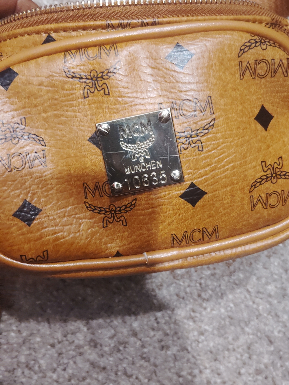 MCM Visetos Cognac Leather Crossbody Bag